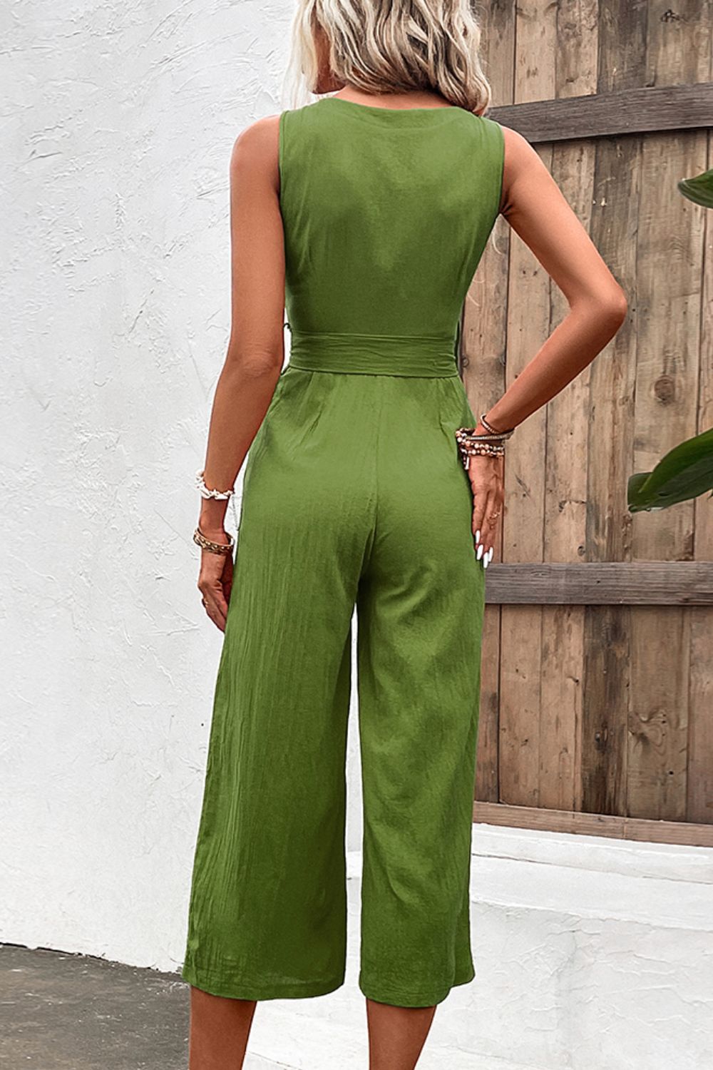 Tie Belt Sleeveless Jumpsuit with Pockets Trendsi