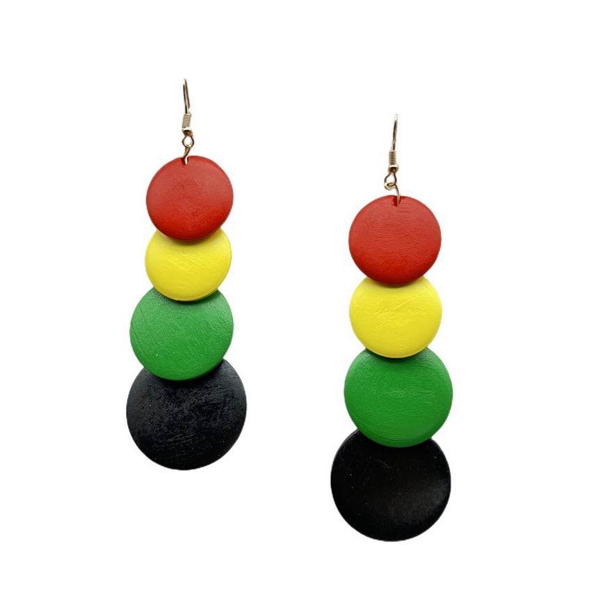 Rasta Pan African Long Wooden Earrings for Women Multilayer Wood Round Disc Dangle Earrings Juneteenth Jewelry Wholesale Rose’Mon Retail