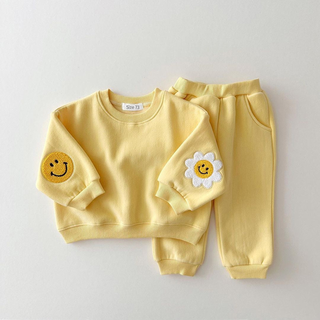 Warm Baby Girl Boy Clothes Set Embroidery Thicken Fleece Sweatshirt + Pant Baby Boy Tracksuit Toddler Girl Clothes Korea