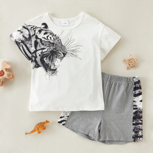 Tiger Graphic Tee and Shorts Set Trendsi